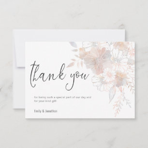 Pastel Florals Blush Gray Script Foto Wedding Dankeskarte