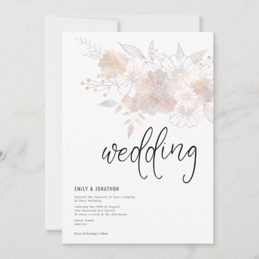 Pastel Florals Blush Peach Gray Wedding Einladung (Vorderseite)