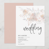 Pastel Florals Blush Peach Gray Wedding Einladung (Vorne/Hinten)