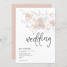 Pastel Florals Blush Peach Gray Wedding Einladung