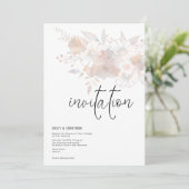 Pastel Florals Blush Peach Gray Wedding Einladung (Stehend Vorderseite)
