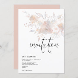 Pastel Florals Blush Peach Gray Wedding Einladung