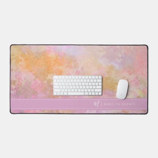 Pastel Florals Chic Script Monogram Schreibtischunterlage (Tastatur & Maus)
