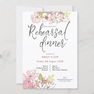 Pastel Florals Script Wedding Probe Dinner Einladung