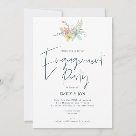 Pastel Florals Stylish Script Engagement Party Einladung (Vorderseite)