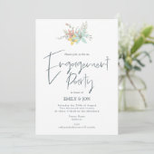 Pastel Florals Stylish Script Engagement Party Einladung (Stehend Vorderseite)
