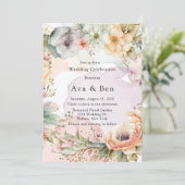 Pastel Florals und Alkohol Tinte Hochzeit Einladung (Stehend Vorderseite)