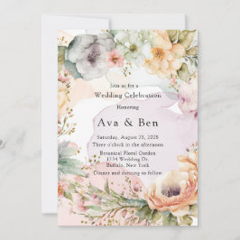 Pastel Florals und Alkohol Tinte Hochzeit Einladung