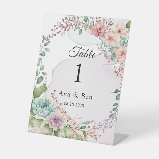 Pastel Florals und Alkoholtink Tischnummer Sockelschild (Vorderseite)