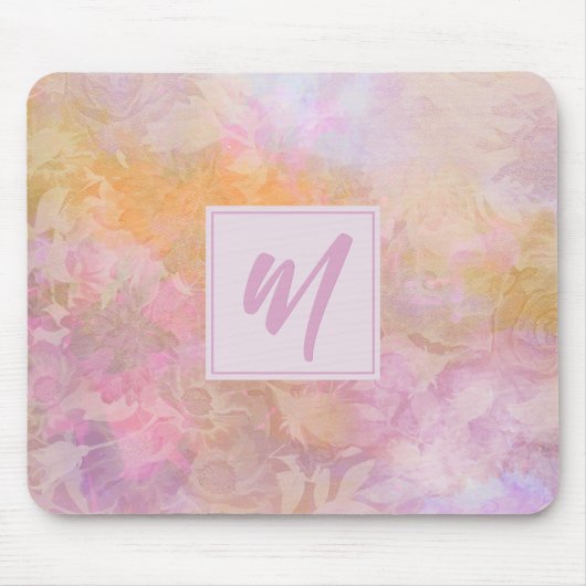 Pastel Florals With Chic Script Monogram Mousepad (Vorne)