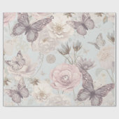 Pastel Flower & Butterfly matte Wrapping Paper Geschenkpapier (Flach)
