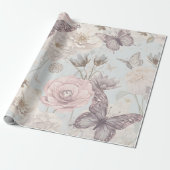 Pastel Flower & Butterfly matte Wrapping Paper Geschenkpapier (Ungerollt)