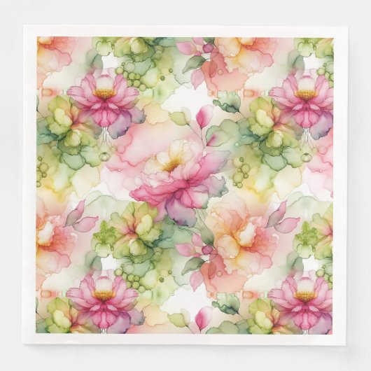 Pastel Flowers Alcohol Ink Illustration Serviette (Vorderseite)