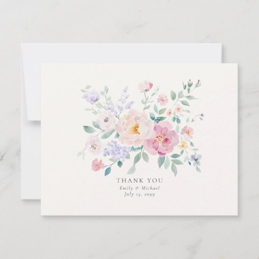 Pastel Flowers Watercolor Wedding Thank You Card Einladung (Vorderseite)