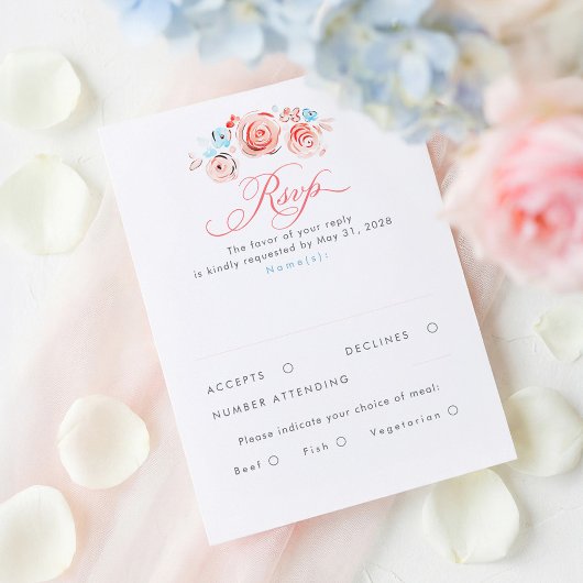 Pastel Flowers Whimsical Elegant Wedding RSVP Card Karte