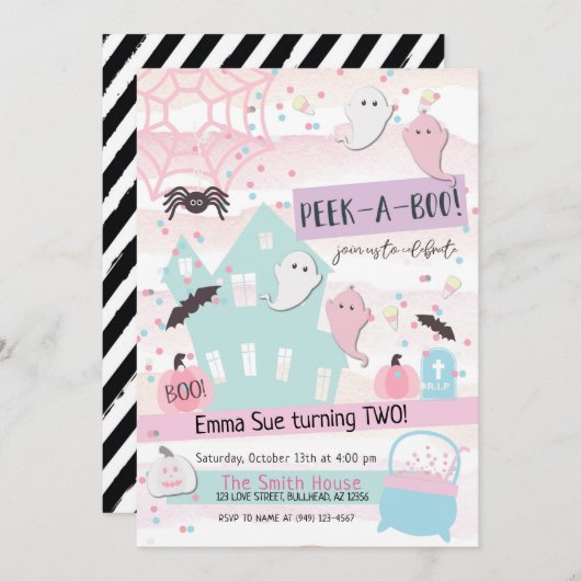 Pastel Flüchtige Blick-A-Boo Halloween-Party 2. Ge Einladung (Vorne/Hinten)