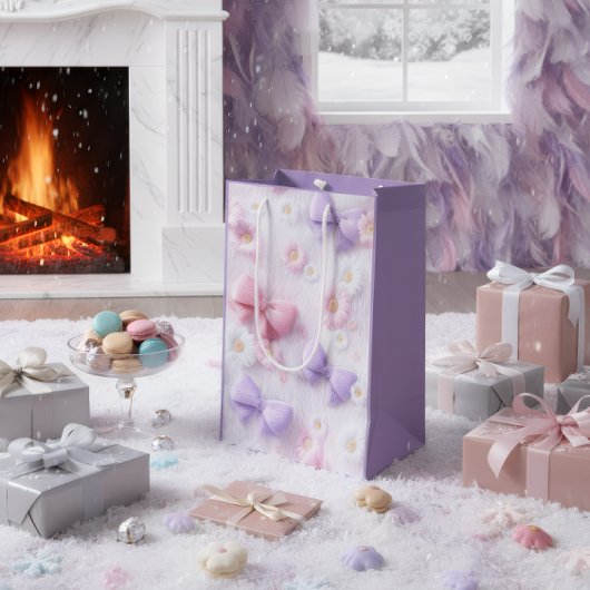 Pastel Fluffy Bows & Flowers Gift Bag Mittlere Geschenktüte