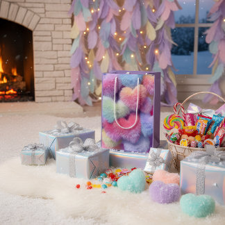 Pastel Fluffy Hearts Gift Bag Mittlere Geschenktüte