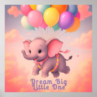 Pastel Flying Baby Elephant, maßgeschneidertes Kin Poster