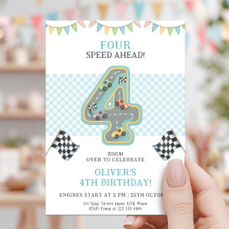 Pastel Four Speed Birthday Race Einladung