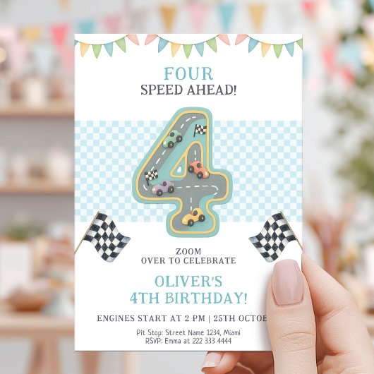 Pastel Four Speed Birthday Race Einladung