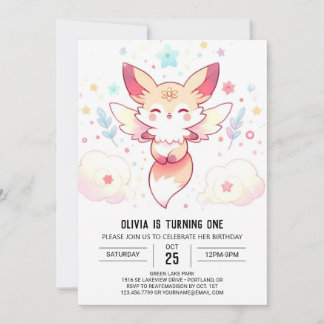 Pastel Fox 1. Geburtstag Einladung