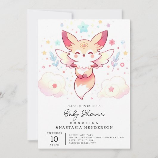Pastel Fox Babydusche Einladung (Vorderseite)