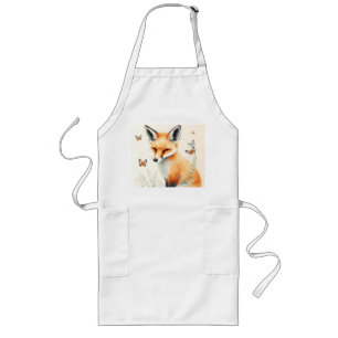Pastel Fox mit Fernen und Schmetterlingen Lange Schürze