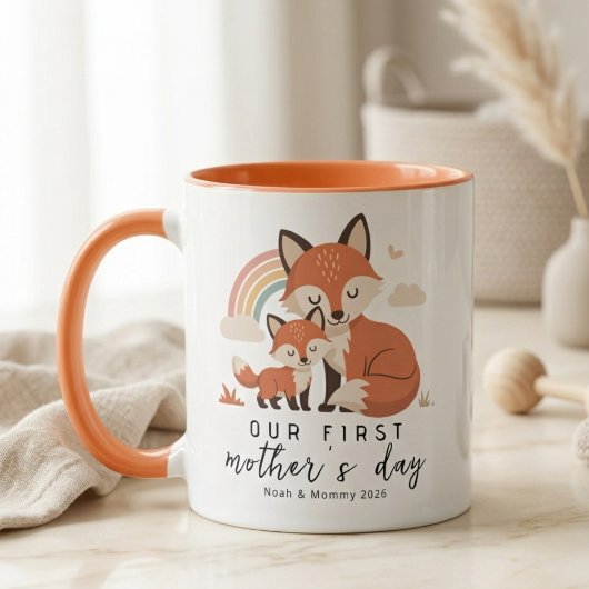 Pastel Fox Mom Baby First Mother’s Day Rainbow Tasse