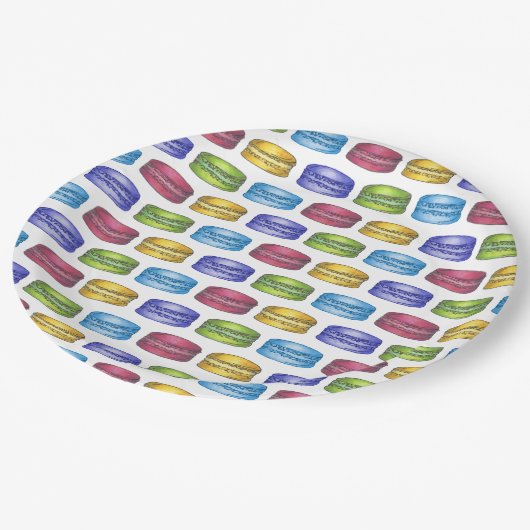 Pastel French Macaron Cookie Brautparty Pappteller (Schrägansicht)