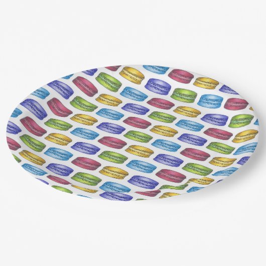 Pastel French Macaron Cookie Brautparty Pappteller (Schrägansicht)