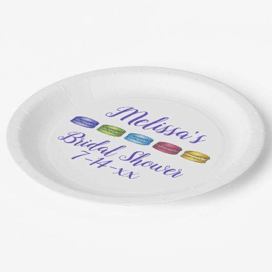 Pastel French Macaron Cookie Brautparty Pappteller (Schrägansicht)