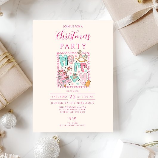 Pastel Frohe Weihnachten Einladung