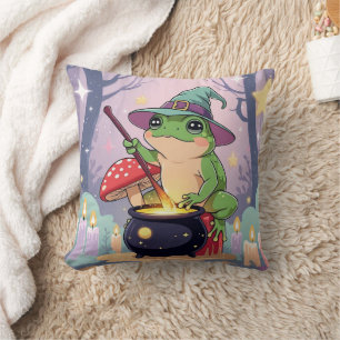 Pastel-Frosch-Hexe-Wurfkissen – Cottagecore  Kissen