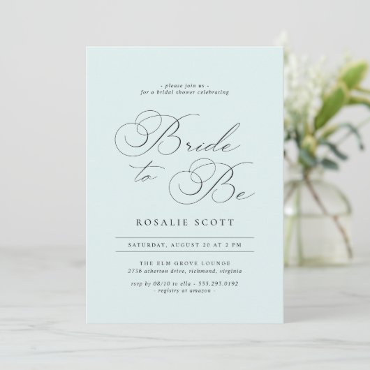 Pastel Frost Blue | Delikates Script-Brautparty Einladung (Stehend Vorderseite)