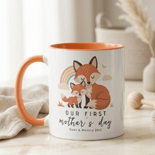 Pastel-Fuchs-Mama-Baby-Erster-Muttertag-Regenbogen Tasse