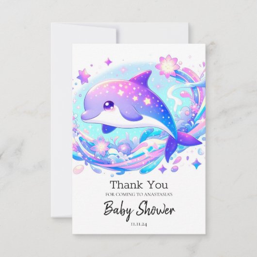 Pastel Fun Dolphin Babydusche Dankeskarte (Vorderseite)