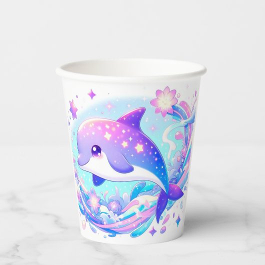 Pastel Fun Dolphin Babydusche Pappbecher (Vorderseite)