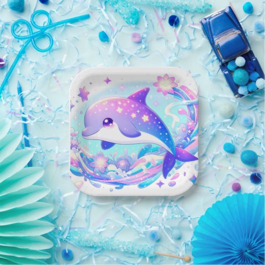 Pastel Fun Dolphin Babydusche Pappteller (Party)