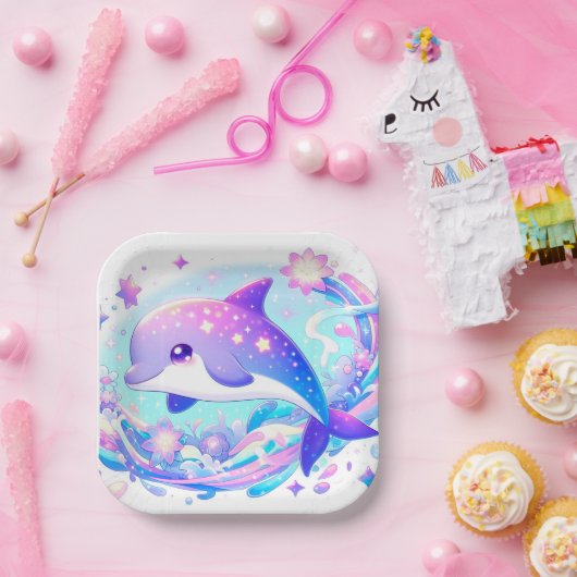 Pastel Fun Dolphin Babydusche Pappteller (Party)