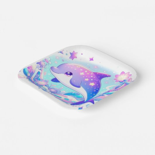 Pastel Fun Dolphin Babydusche Pappteller (Gewinkelt)