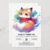 Pastel Fun Fox Geburtstag Einladung (Vorne/Hinten)