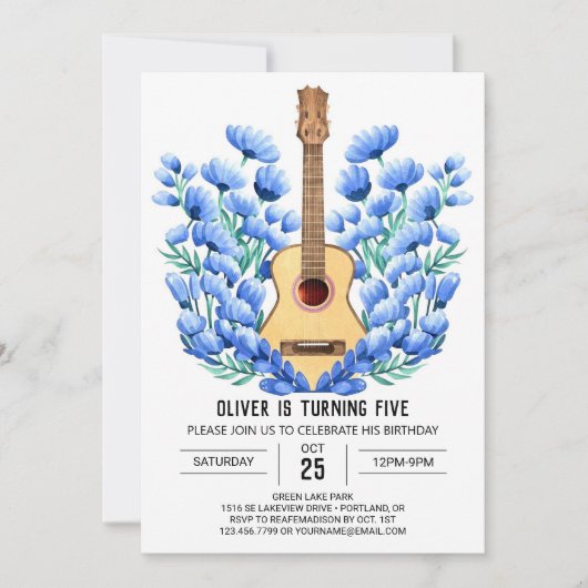 Pastel Fun Guitar Boy Birthday Einladung (Vorderseite)