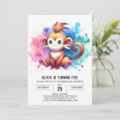 Pastel Fun Monkey Geburtstag Einladung (Stehend Vorderseite)