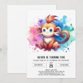 Pastel Fun Monkey Geburtstag Einladung (Vorne/Hinten)