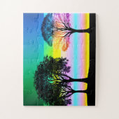 Pastel Fun Sunset Behind Silhouette Trees Puzzle (Vertikal)