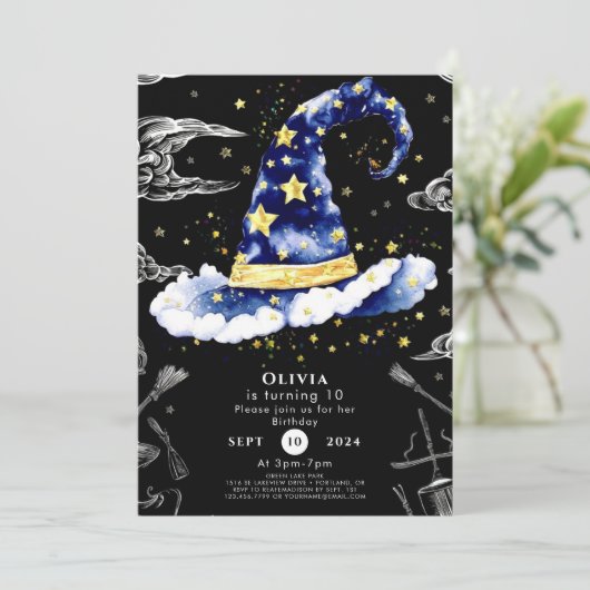 Pastel Fun Whimsical Wizard Geburtstag Einladung (Stehend Vorderseite)