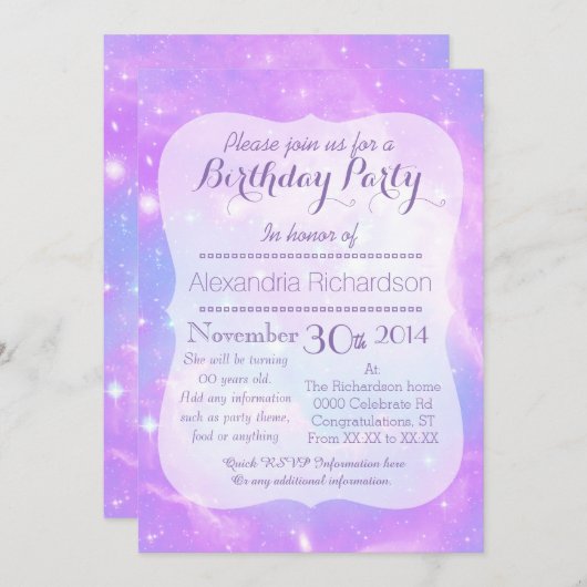 Pastel Galaxy Weltraum Geburtstag Einladung (Vorne/Hinten)