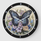 Pastel Garden" - Blauer Schmetterling Große Wanduhr (Vorderseite)