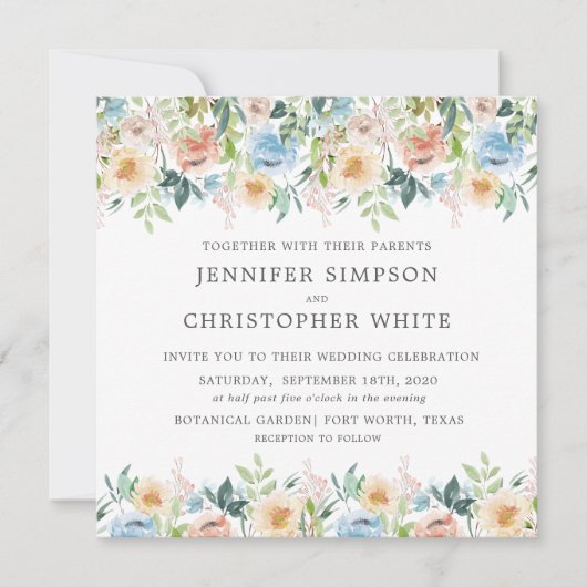 Pastel Garden Blumenplatz Einladung Hochzeit (Vorderseite)